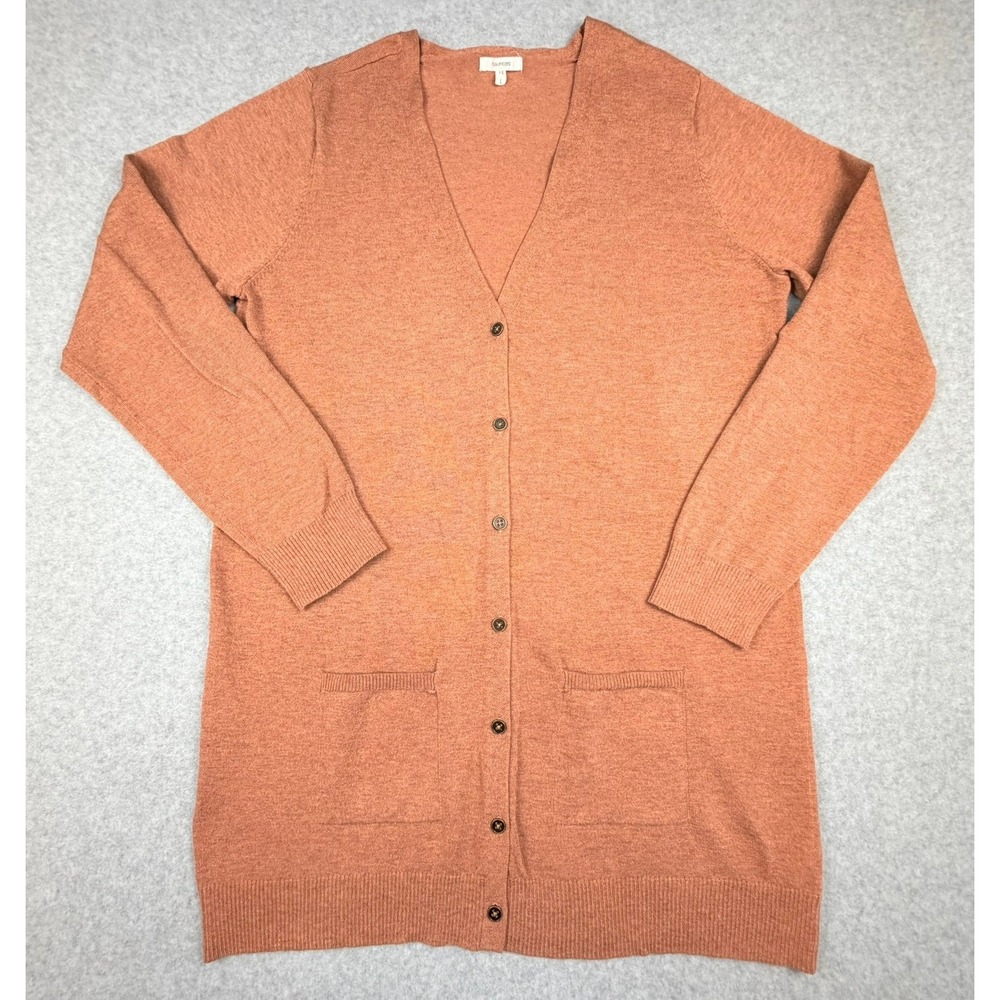 Maurices Womens Large Rust Orange Marl Knit Longline Button Front Cardigan